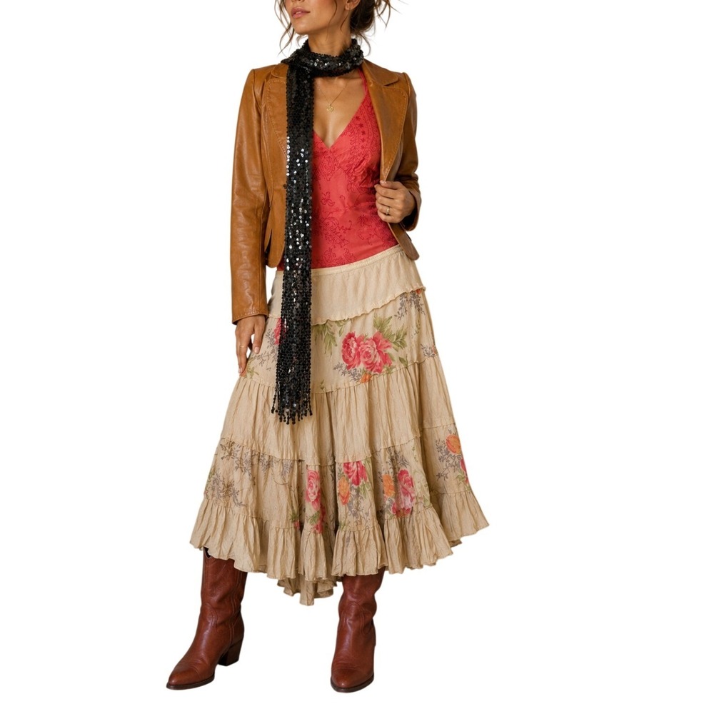 Derek Heart 00s Y2K Whimsigoth Western Vintage Floral Cotton Midi Skirt